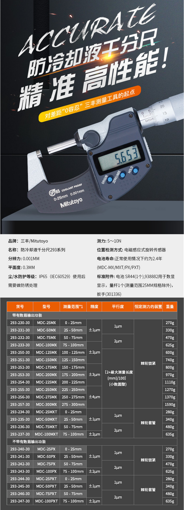 三丰Mitutoyo精密数显千分尺293-244-30